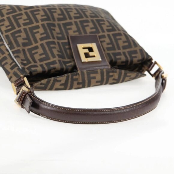 FENDI Zucca Canvas Shoulder Bag Black Brown gold Auth 129703 - Picture 8 of 16